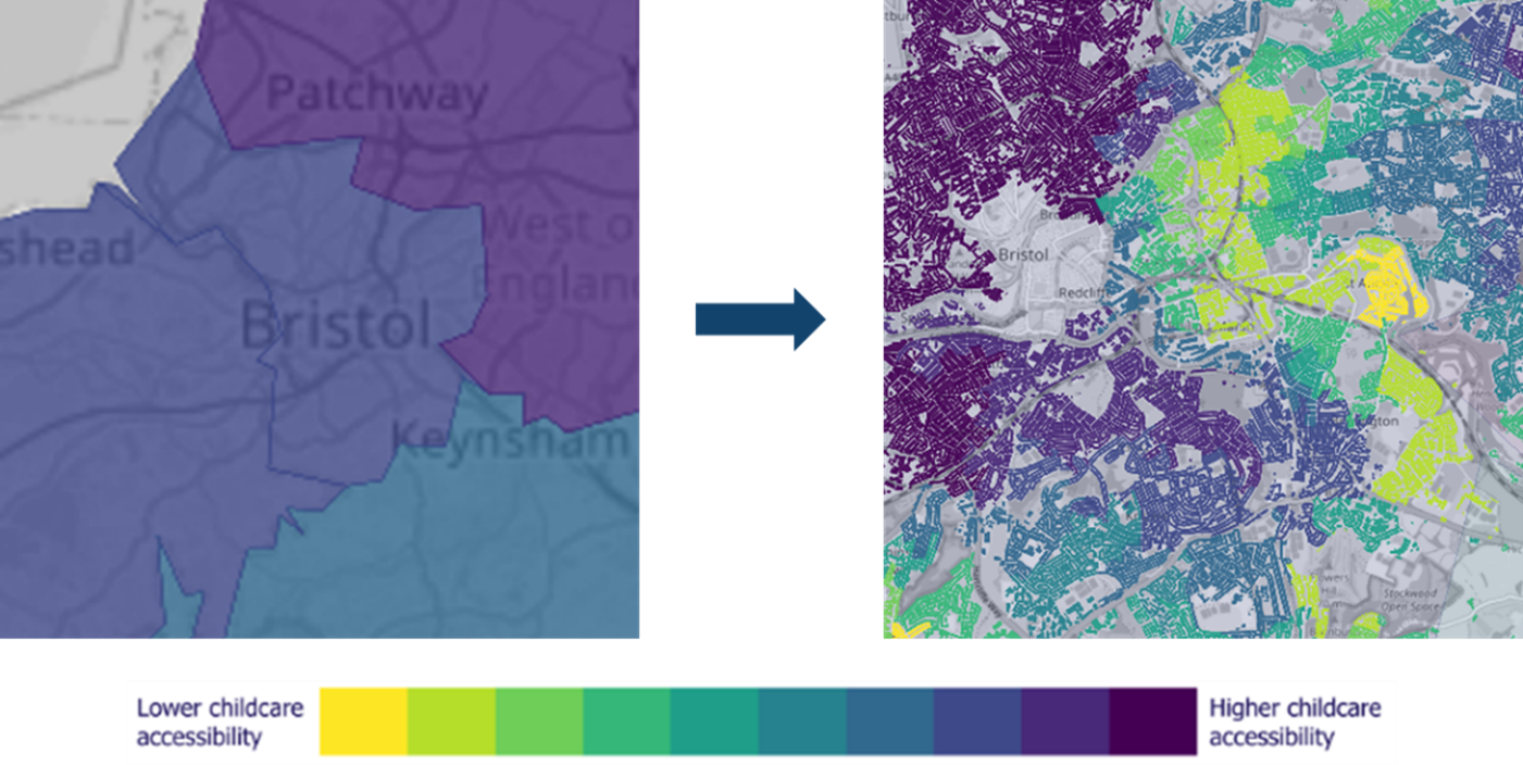 Example of the differences in childcare accessibility hidden beneath the local authority surface