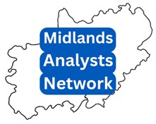 Map of the Midlands with text: Midlands Analysts Network
